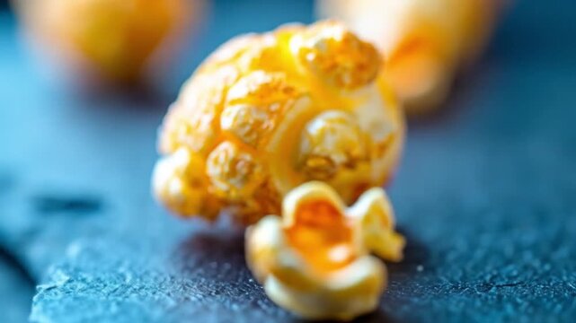 Close up of freshly popped popcorn kernels with detailed texture and color