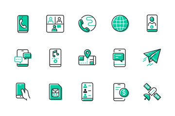 Mobile network - set of line design style icons