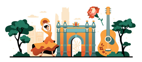 Travel to Spain - colorful flat design style illustration