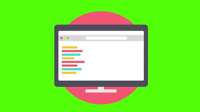 Computer Programming Code Screen icon Animation on Green Background