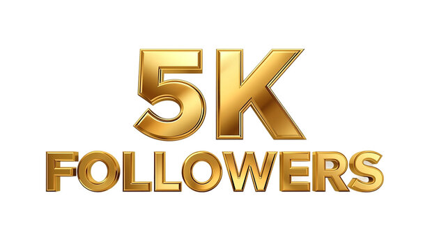 A gold 3D text graphic showing 5K followers on a black background on transparent background