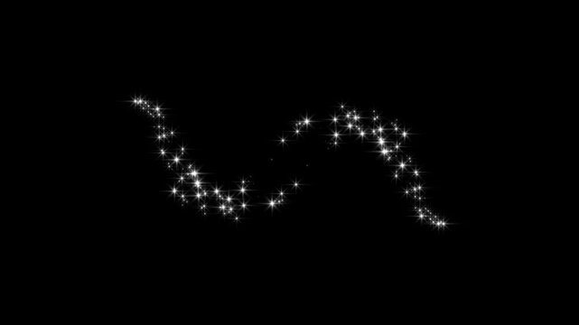 Magic sparkles glitter line stars. glowing doodle stars, white twinkling particles, starlight dust line, glitter stars magic sparkling, shimmer effect overlay on black screen, 4K animation