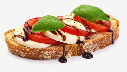 Delicious Caprese Bruschetta with Fresh Mozzarella, Ripe Tomatoes, Basil Leaves, and Balsamic Glaze on Crusty Bread