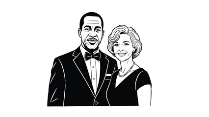 Elegant couple in formal attire celebrating a special occasion with classic charm