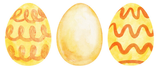 Yellow Easter Eggs Watercolor in Pastel Color - Hand Drawn and Painted on Isolated png Transparent Background