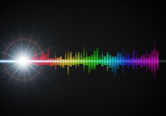 Bright light spectrum with colorful graphic equalizer on dark background