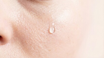 Fototapeta premium A close-up shot of a single tear rolling down the cheek, capturing raw emotion. 