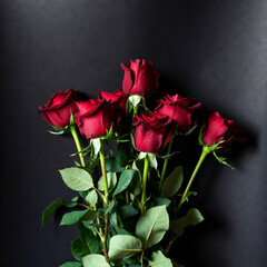 Obraz premium Close-up of a single red rose in dramatic low-key lighting against a dark background, symbolizing love, passion, elegance, and romance. Minimal floral composition ideal for Valentine’s Day