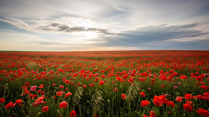 Fototapeta premium Sunset over a field of red poppies
