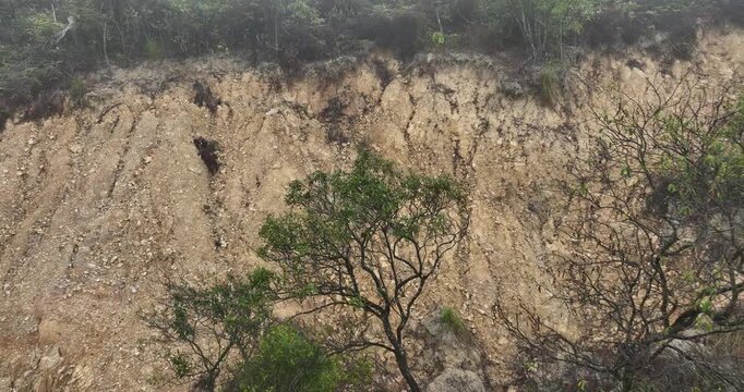 Aerial view of landslide forest mountain after typhoon