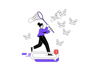 Person playing badminton on a smartphone with birds flying around isolated on transparent background