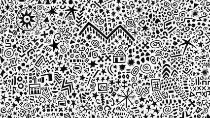 Whimsical Abstract Doodle Pattern Black and White Creative Art