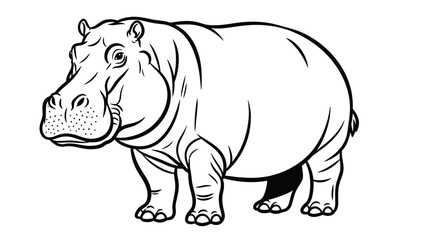 Fototapeta premium Detailed line art illustration of a majestic hippopotamus standing tall against a white background