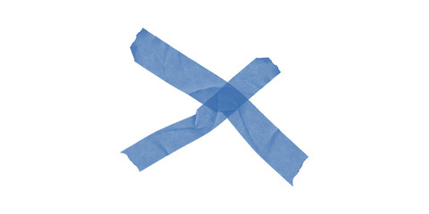 Obraz premium Blue adhesive tape X mark black background symbolizing cancellation error deletion removal obstruction censorship Simple