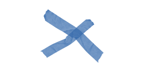 Blue adhesive tape X mark black background symbolizing cancellation error deletion removal obstruction censorship Simple