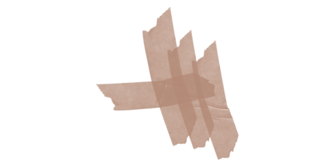 Transparent aged brown masking tape strips crosshatch texture element isolated on black background for creative craft