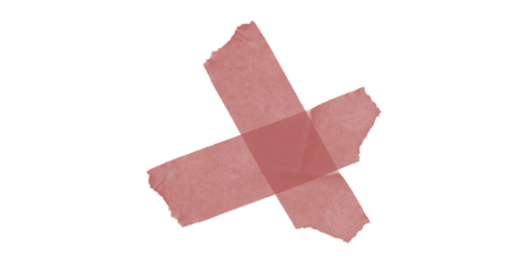 Translucent red brown sticky tape cross X mark textured grunge style isolated on deep black background abstract art