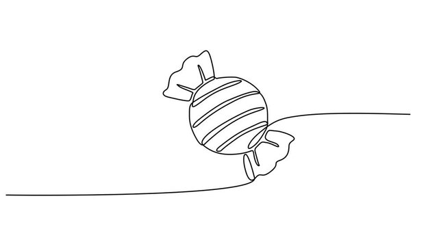 Continuous one line drawing of sweet candy animation. Single line art candy icon. Full length one line 4K animation video, Elegant One Line Drawing Animation of Wrapped Candy Minimal Continuous Line