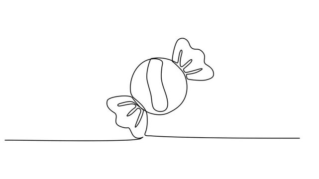 Continuous one line drawing of sweet candy animation. Single line art candy icon. Full length one line 4K animation video, Elegant One Line Drawing Animation of Wrapped Candy Minimal Continuous Line