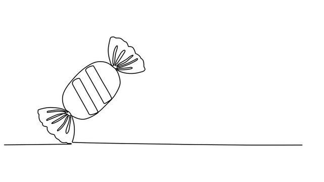 Continuous one line drawing of sweet candy animation. Single line art candy icon. Full length one line 4K animation video, Elegant One Line Drawing Animation of Wrapped Candy Minimal Continuous Line