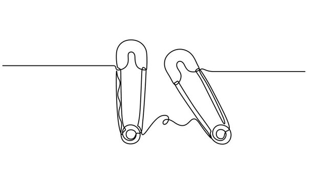 Safety Pin in continuous one line drawing. One line draw design vector illustration, Safety Pin in continuous one line drawing one line draw design full length video, motion graphic, animation, doodle