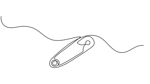 Safety Pin in continuous one line drawing. One line draw design vector illustration, Safety Pin in continuous one line drawing one line draw design full length video, motion graphic, animation, doodle