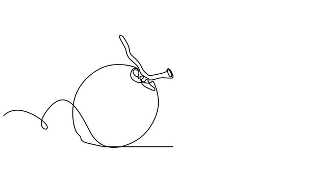 Continuous one line drawing of a coconut drink with straw, single line vector art 4k animation video, Animated self drawing of continuous one line draw green coconuts with drinking straw and flower.