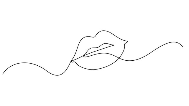 Self drawing line animation heart and lip imprint continuous one single line drawn concept video, Lips animation continuous one line drawing, Self-drawing lips in one line on a white background