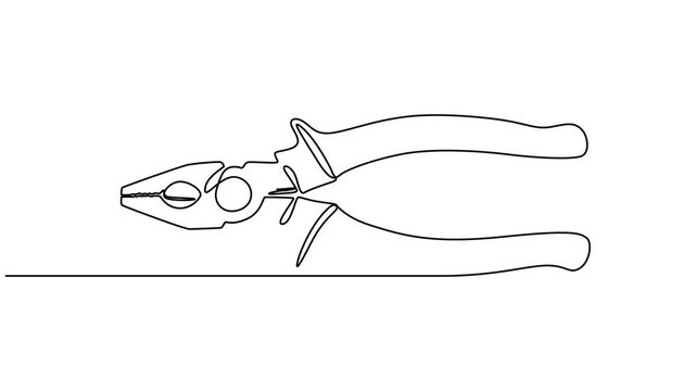 plier continuous one line drawing animation, Animated self drawing of Continuous one line drawing of secateurs plant equipment. Plant scissors in single line draw , Editable Stroke,  cutting plier