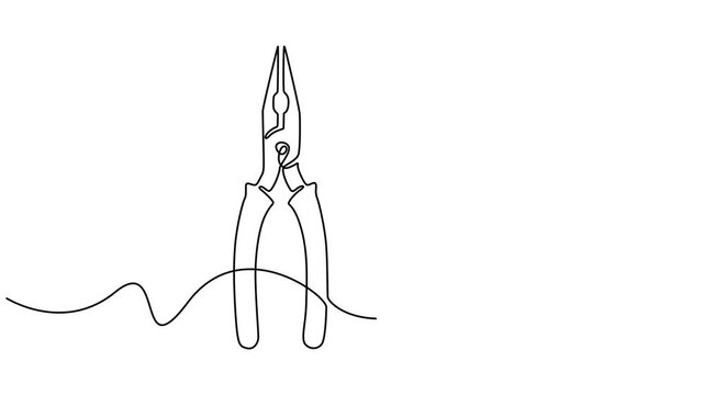 plier continuous one line drawing animation, Animated self drawing of Continuous one line drawing of secateurs plant equipment. Plant scissors in single line draw , Editable Stroke,  cutting plier