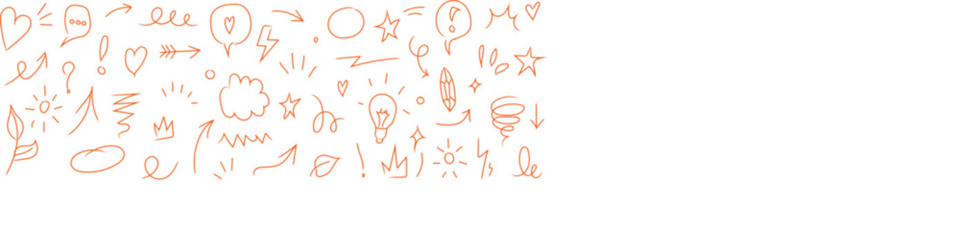 Line marker hand drawn brush arrow element set. Sketch pencil stroke vector graphic pen underline scribble icon. Hand drawn line heart, crown, star