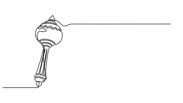 weapon of lord continuous one line drawing, A collection of various traditional Indian mace designs, also known as Gada, in a minimalist black and white style continuous one line drawing animation