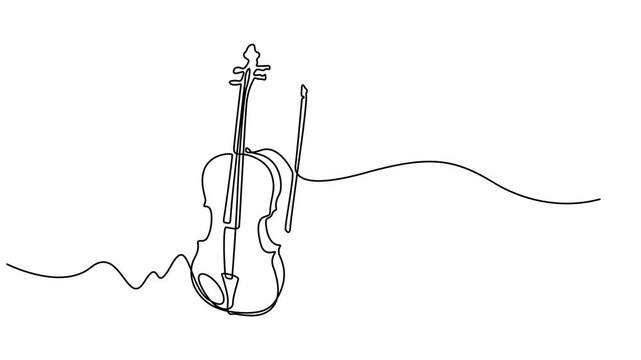 Violin continuous one line drawing animation, Animated self drawing of   Violin continuous one line drawing. Classic violin music instrument single line art illustration. Editable vector. one line
