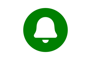 Green and White Bell Icon - Notification and alert alarm symbol in Green and white isolated on transparent background for reminders, updates, and messaging notification systems.