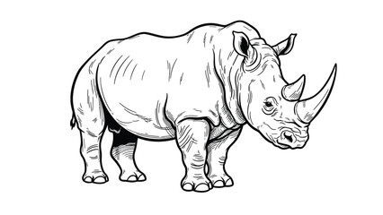 Obraz premium Striking black and white sketch of a powerful rhinoceros with detailed linework and shading