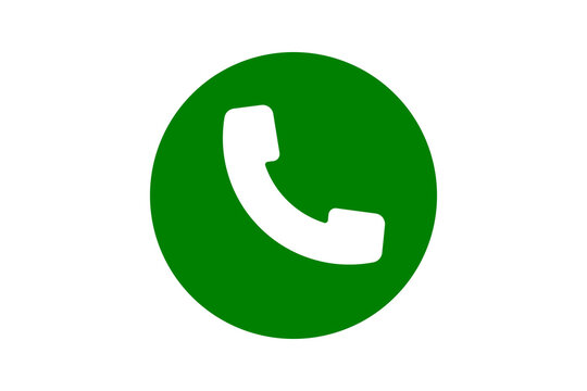 Green and White Phone Icon - Circular telephone and call contact symbol in Green and white isolated on transparent background for hotline, customer support, and mobile dialer UI.