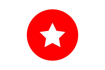 Red and White Star Icon - Circular favorite and rating star symbol in Red and white isolated on transparent background for bookmarking, reviews, and featured content apps.
