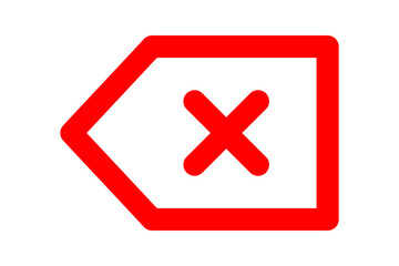 Obraz premium Red Delete Backspace Icon - Minimalist tag symbol with cross for clear and delete actions isolated on transparent background for mobile keypad and text editor UI.
