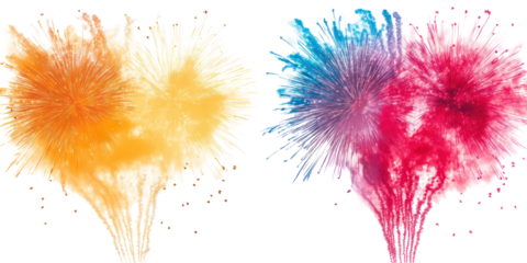 Colorful powder explosions isolated on transparent background