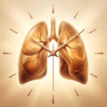 Human Lungs and Clock Symbolizing Time, Breath, and Respiratory Health