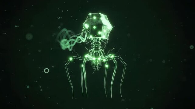 Glowing alien insect with tentacles isolated on transparent background futuristic digital illustration