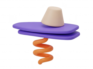 A purple and beige sombrero with an orange spiral spring coming out of it on isolated transparent background
