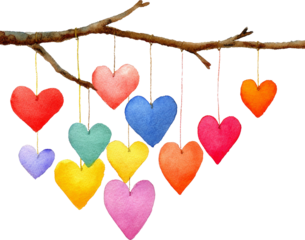 Colorful Felt Hearts Hanging from Branch: A Vibrant Display of Craft and Creativity