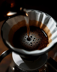 Close-up of manual pour-over coffee brewing