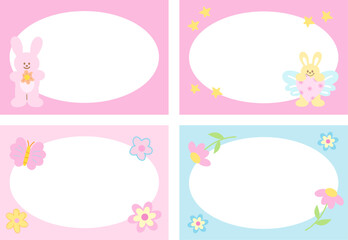 Pastel frame set with bunny, flower, stars for polaroid photo, rectangle ad template, social media, poster, decoration, notepad, sticky note, memo, animal print, happy easter, paper design, book cover