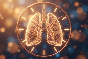 Human Lungs and Clock Symbolizing Time, Breath, and Respiratory Health