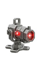Naklejka premium Futuristic Laser Turret with Red Glow Isolated on White Background.