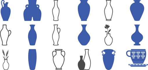 Collection of blue and outline vases jars and a decorative cup with floral pattern