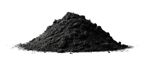 A grayscale macro photograph features a pile of fine granular material against a stark black background