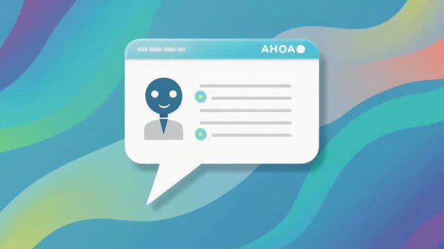 Animated profile card with user avatar and text list on abstract wavy background communication concept digital identity online persona user interface element